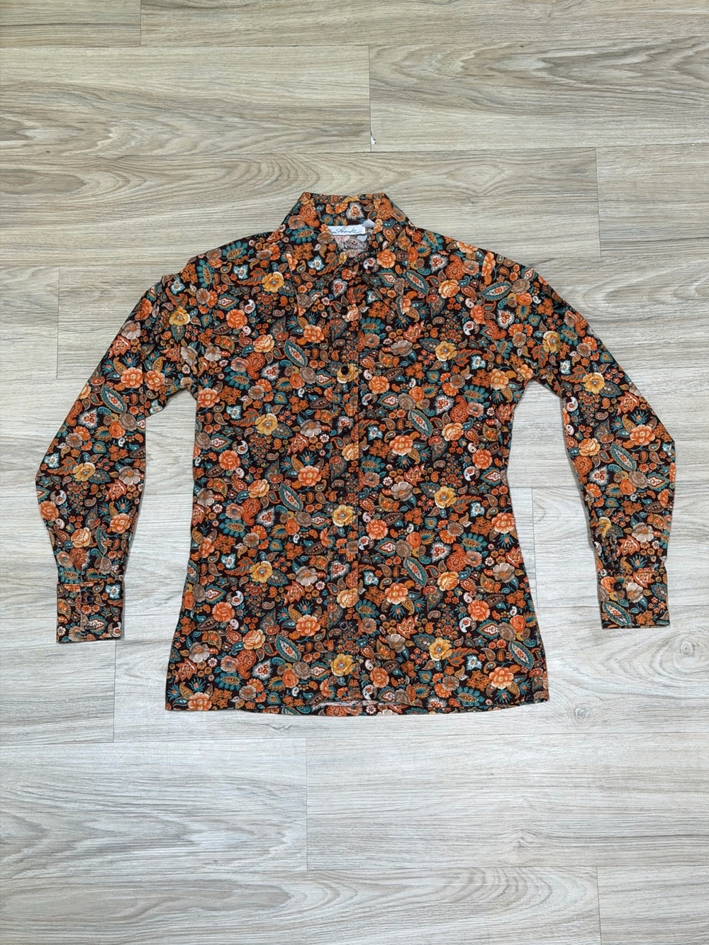 1970s Vintage Mr Hank Floral Paisley Button Front Blouse Dagger Collar Boho